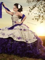 Beauteous Sleeveless Organza and Taffeta With Brush Train Lace Up Quinceanera Gown in White And Purple with Embroidery and Ruffles(SKU XBQD004-1BIZ)