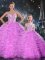 Noble Fuchsia Ball Gowns Beading and Ruffles Quinceanera Gowns Lace Up Tulle Sleeveless Floor Length
