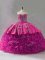 Customized Ball Gowns 15th Birthday Dress Fuchsia Sweetheart Fabric With Rolling Flowers Sleeveless Floor Length Lace Up