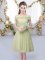 Pretty Olive Green Lace Up Quinceanera Dama Dress Belt Short Sleeves Knee Length