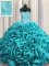 Visible Boning Aqua Blue Lace Up Sweetheart Beading and Ruffles Vestidos de Quinceanera Organza Sleeveless