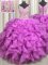 Elegant V Neck Fuchsia Sleeveless Floor Length Beading and Ruffles Lace Up Sweet 16 Dress