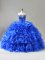 Royal Blue Sleeveless Organza Lace Up Quince Ball Gowns for Sweet 16 and Quinceanera