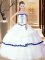Floor Length White Quinceanera Dresses Organza Sleeveless Embroidery and Ruffled Layers