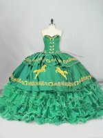 Hot Sale Green Quinceanera Dress Brush Train Sleeveless Embroidery and Ruffled Layers(SKU PSSW1156-8BIZ)