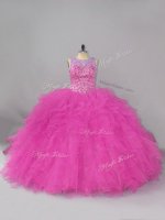 Lace Scoop Sleeveless Lace Up Beading and Ruffles Quinceanera Dress in Fuchsia(SKU PSSW0863-3BIZ)