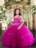 Floor Length Ball Gowns Sleeveless Fuchsia Little Girl Pageant Dress Lace Up