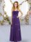 Cute Floor Length Lace Up Dama Dress for Quinceanera Purple for Wedding Party with Ruffles