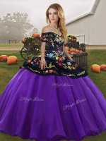 Decent Floor Length Purple Sweet 16 Quinceanera Dress Tulle Sleeveless Embroidery(SKU SJQDDT2151002-1BIZ)