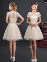 Mini Length Champagne Quinceanera Dama Dress Scoop Short Sleeves Lace Up(SKU BMT0206B-1BIZ)