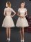 Mini Length Champagne Quinceanera Dama Dress Scoop Short Sleeves Lace Up