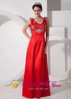 Chic Red Empire V-neck Floor-length Straps Satin Beading Quinceanera Dama Dress in Ciudadela Argentina(SKU GNTB080816BIZ)
