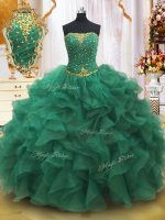Dark Green Lace Up Strapless Beading and Ruffles Sweet 16 Dresses Organza Sleeveless(SKU PSSW0143BIZ)