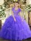 Sleeveless Floor Length Beading and Ruffled Layers Clasp Handle Quinceanera Gown with Lavender