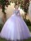 Deluxe Lavender Lace Up Scoop Appliques Vestidos de Quinceanera Tulle 3 4 Length Sleeve