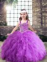Purple Sleeveless Beading and Ruching Floor Length Little Girls Pageant Gowns(SKU PAG1237-2BIZ)