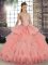 Smart Watermelon Red Ball Gowns Tulle Scoop Sleeveless Lace and Embroidery and Ruffles Floor Length Lace Up Sweet 16 Dress