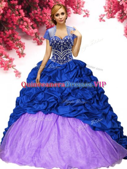 Beautiful Sleeveless Brush Train Beading and Pick Ups Lace Up 15 Quinceanera Dress - Click Image to Close