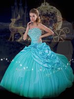 Decent Blue Ball Gowns Beading and Pick Ups Vestidos de Quinceanera Lace Up Taffeta and Tulle Sleeveless Floor Length