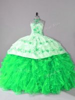Perfect Sleeveless Court Train Lace Up Embroidery and Ruffles Sweet 16 Dress