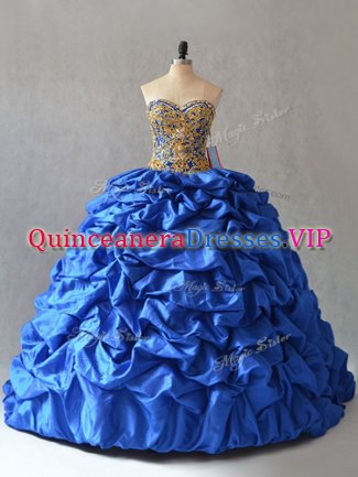 Blue Quinceanera Dresses Taffeta Sleeveless Beading and Pick Ups