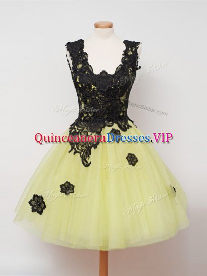 Ball Gowns Quinceanera Dama Dress Yellow Straps Tulle Sleeveless Knee Length Zipper - Click Image to Close