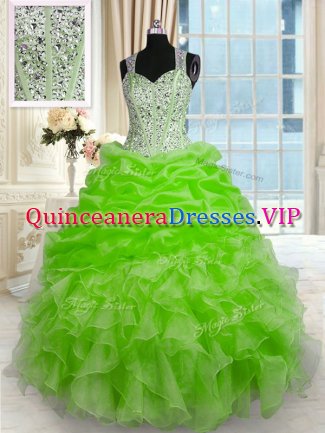 Straps Sleeveless Organza Quince Ball Gowns Beading Zipper