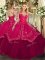 Modern Wine Red Organza and Taffeta Lace Up Quinceanera Gowns Long Sleeves Floor Length Lace and Embroidery