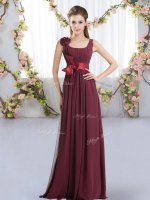 Designer Chiffon Straps Sleeveless Zipper Belt and Hand Made Flower Quinceanera Court of Honor Dress in Burgundy(SKU BMT0433-3BIZ)