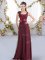 Designer Chiffon Straps Sleeveless Zipper Belt and Hand Made Flower Quinceanera Court of Honor Dress in Burgundy