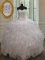 Sleeveless Organza Floor Length Lace Up 15th Birthday Dress in White with Beading and Ruffles