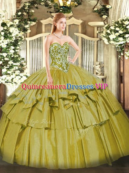Olive Green Ball Gowns Beading and Ruffled Layers Sweet 16 Dress Lace Up Organza and Taffeta Sleeveless Floor Length - Click Image to Close