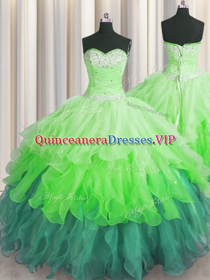 Dynamic Sequins Ruffled Multi-color Sleeveless Organza Lace Up Sweet 16 Dresses for Military Ball and Sweet 16 and Quinceanera - Click Image to Close