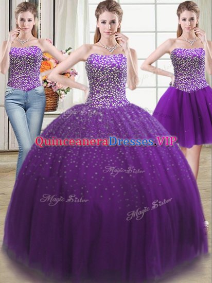 Three Piece Purple Sweetheart Lace Up Beading Sweet 16 Dress Sleeveless - Click Image to Close