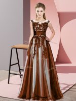 Scoop Sleeveless Zipper Quinceanera Court Dresses Brown Tulle(SKU BMT0378-6BIZ)