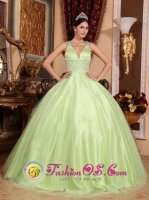 Laguna Niguel Wear A Simple V-neck Yellow Green Beautiful Quinceanera Dress