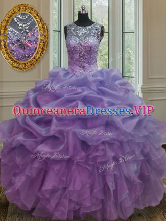 On Sale Scoop Pick Ups Lavender Sleeveless Organza Lace Up Sweet 16 Dress for Military Ball and Sweet 16 and Quinceanera