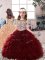 Burgundy Sleeveless Floor Length Beading and Ruffles Lace Up Child Pageant Dress