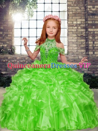 Cute Sleeveless Floor Length Beading and Ruffles Lace Up Little Girls Pageant Gowns with