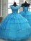 Custom Design Lace Up Quinceanera Gowns Baby Blue for Military Ball and Sweet 16 and Quinceanera with Beading and Ruffled Layers Brush Train
