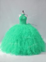 Custom Made Sleeveless Beading and Ruffles Lace Up Quinceanera Dresses