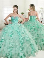 Stunning Apple Green Ball Gowns Sweetheart Sleeveless Organza and Taffeta Floor Length Lace Up Beading and Ruffles Sweet 16 Dresses(SKU YYPJ047BIZ)
