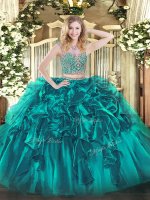 Artistic Sleeveless Beading and Ruffles Lace Up Quinceanera Gown
