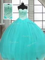 Artistic Sweetheart Sleeveless Sweet 16 Quinceanera Dress Floor Length Beading Turquoise Tulle