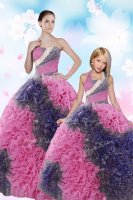 Edgy Sequins and Pick Ups Ball Gown Prom Dress Multi-color Lace Up Sleeveless Floor Length