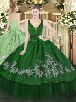 Designer Dark Green Ball Gowns Organza and Taffeta Straps Sleeveless Beading and Embroidery Floor Length Zipper Vestidos de Quinceanera