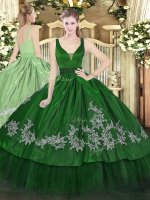 Designer Dark Green Ball Gowns Organza and Taffeta Straps Sleeveless Beading and Embroidery Floor Length Zipper Vestidos de Quinceanera(SKU SJQDDT1611002BIZ)