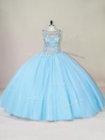 Most Popular Scoop Sleeveless Tulle 15th Birthday Dress Beading Lace Up