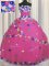 Fancy Hot Pink Lace Up Quinceanera Gowns Hand Made Flower Sleeveless Floor Length