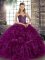 Purple Ball Gowns Beading and Ruffles Quinceanera Dress Lace Up Organza Sleeveless Floor Length